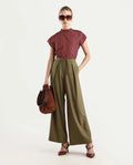 Rareism Women's Tarina Mustard Viscose Blend Plain Ankle Length Wide Trouser