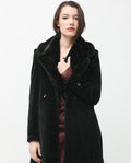 Rareism Women's Teich Black Polyester Lapel Neck Plain Knee Length Regular Fit Long Coat