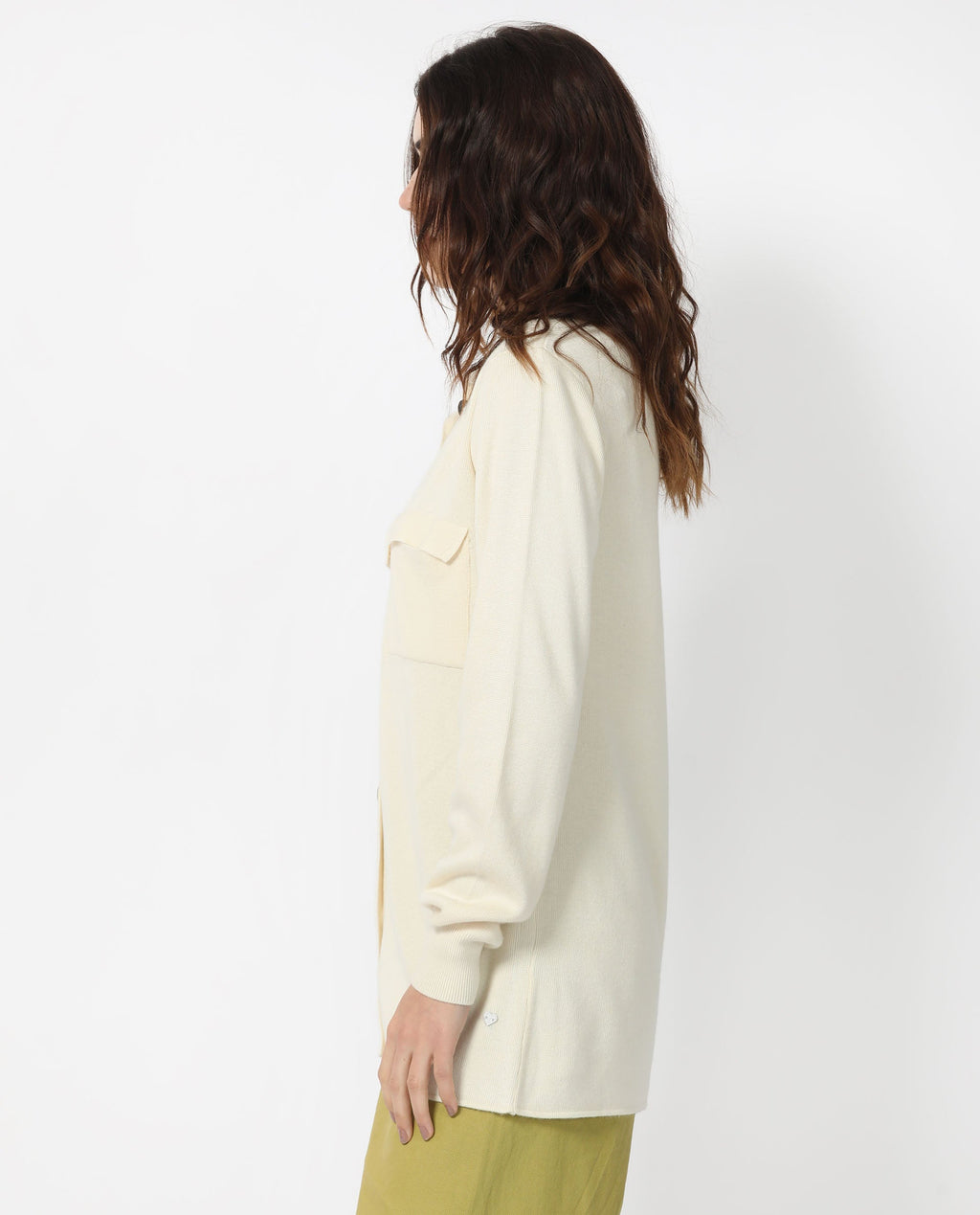 Rareism Women's Telkon Off White Viscose Spread Collar Plain Regular Fit Sweater