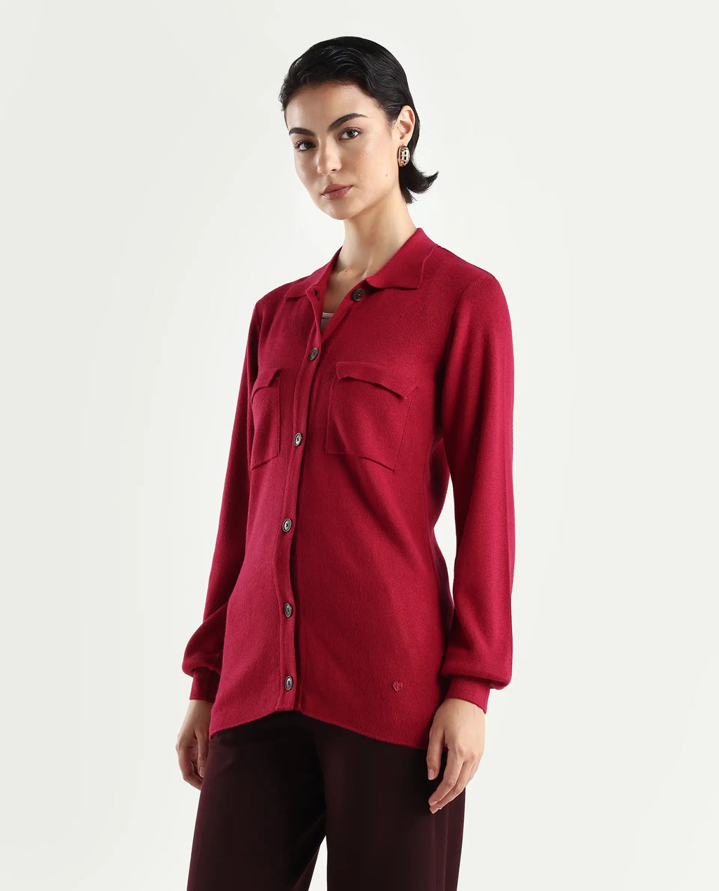 Rareism Women's Telkon Light Maroon Viscose Spread Collar Plain Regular Fit Sweater