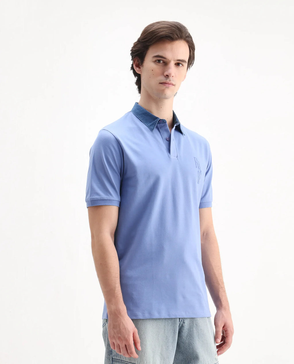 Rare Rabbit Men's Tem Blue Cotton Plain Regular Fit Half Sleeve Polo