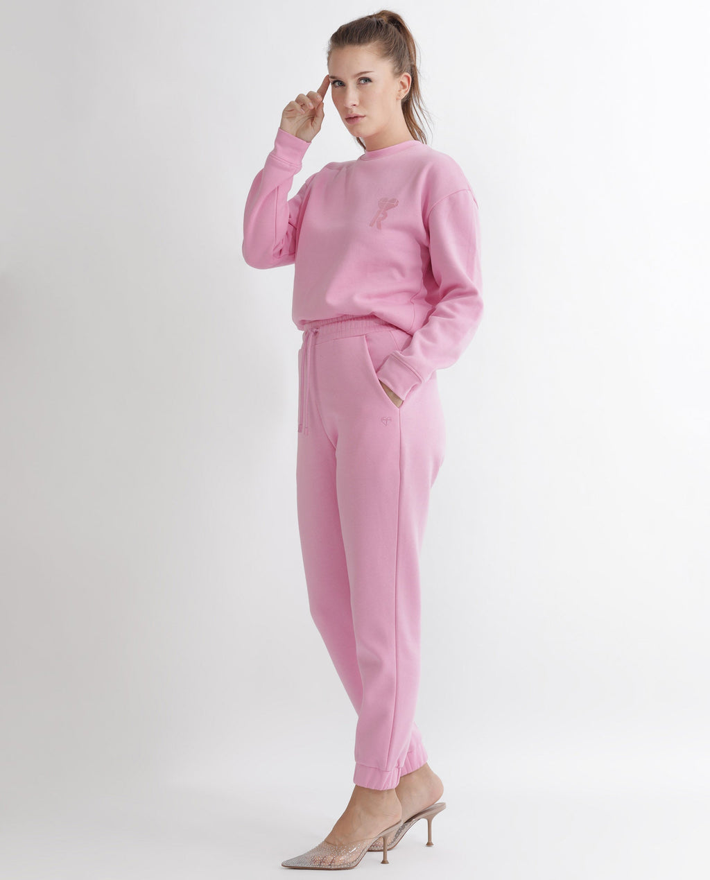 Rareism Women's Terac F Light Pink Polyester Blend Plain Ankle Length Regular Fit Track Pant