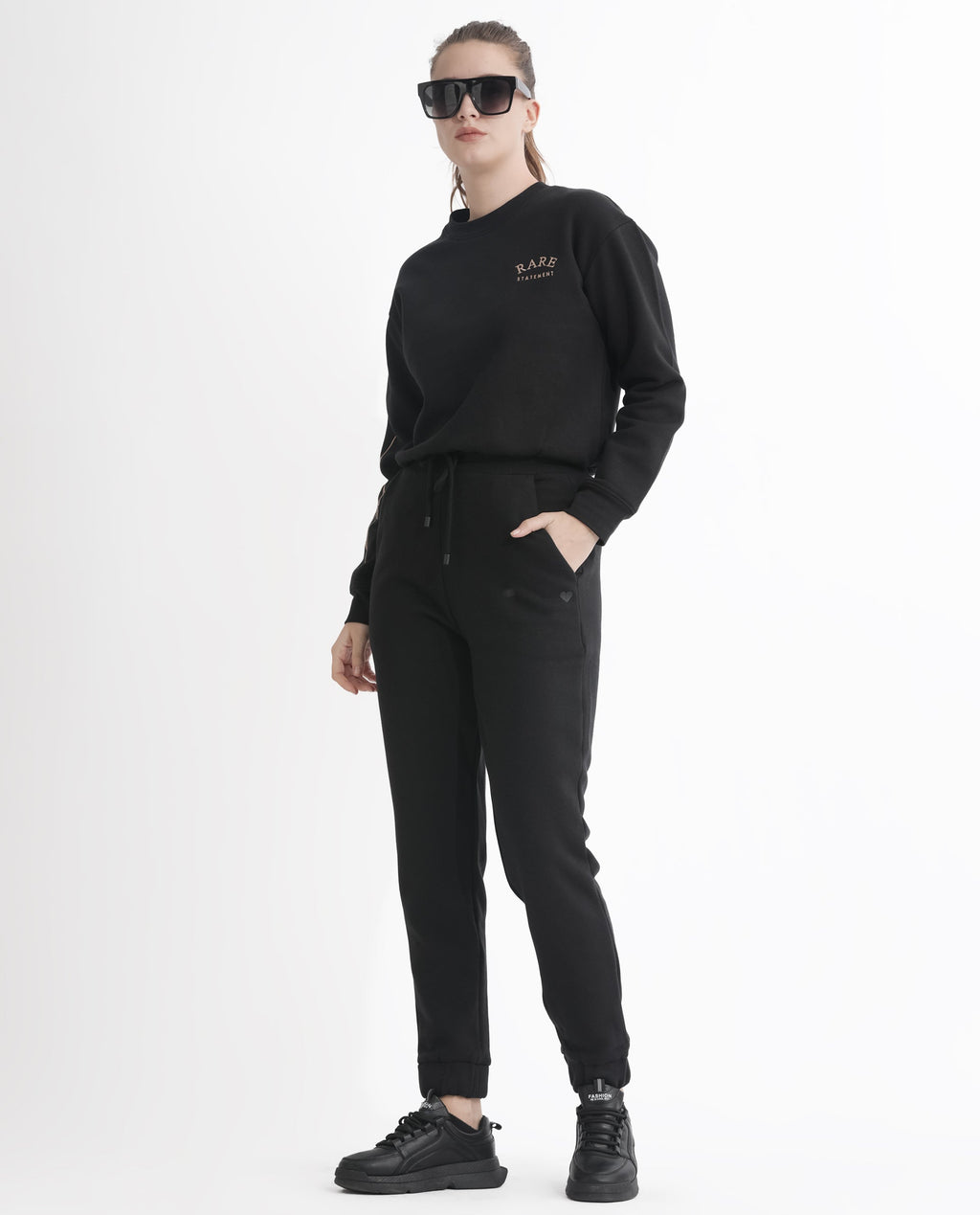 Rareism Women's Terac F Black Polyester Blend Plain Ankle Length Regular Fit Track Pant