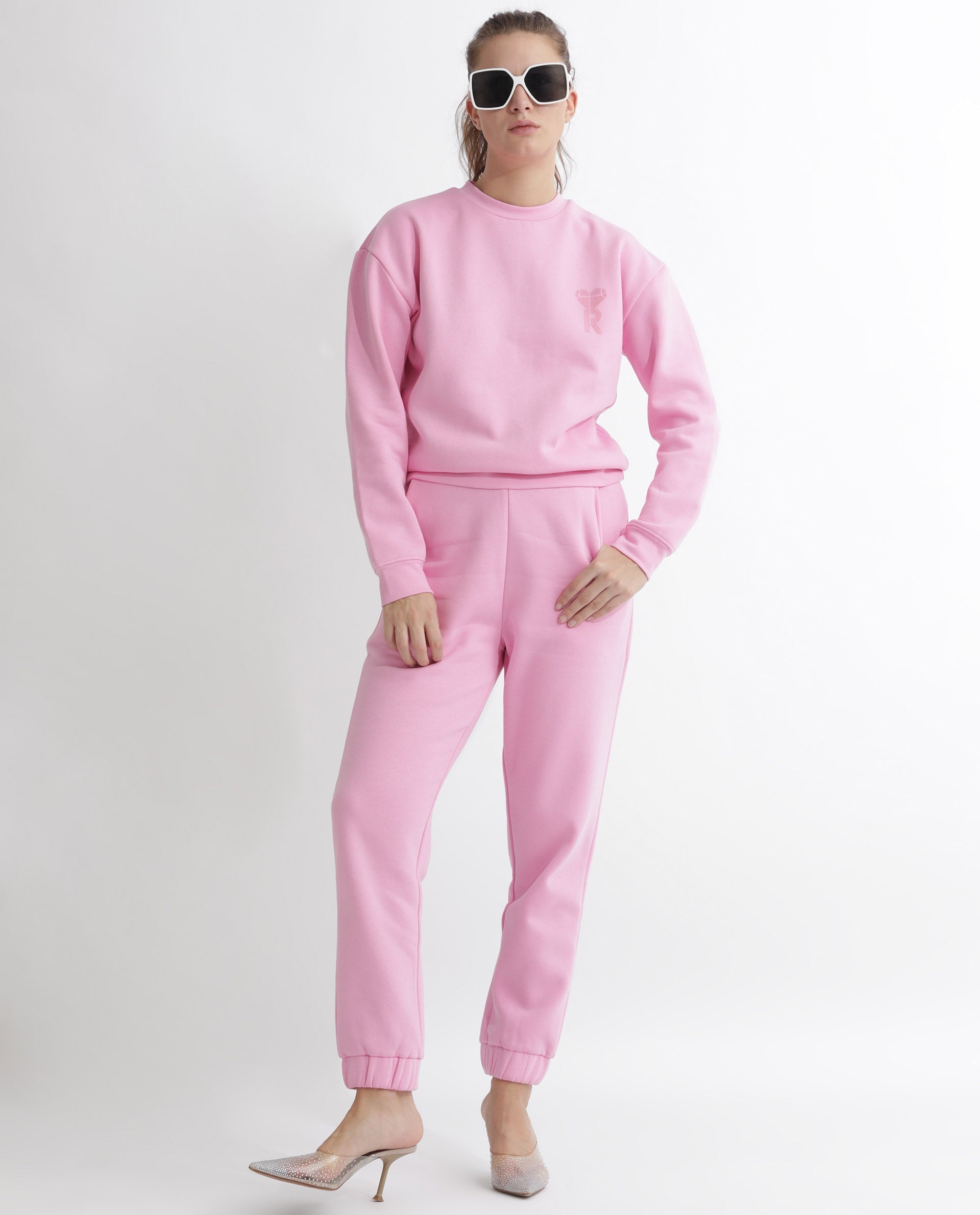 Rareism Women's Terac F Light Pink Polyester Blend Plain Ankle Length Regular Fit Track Pant