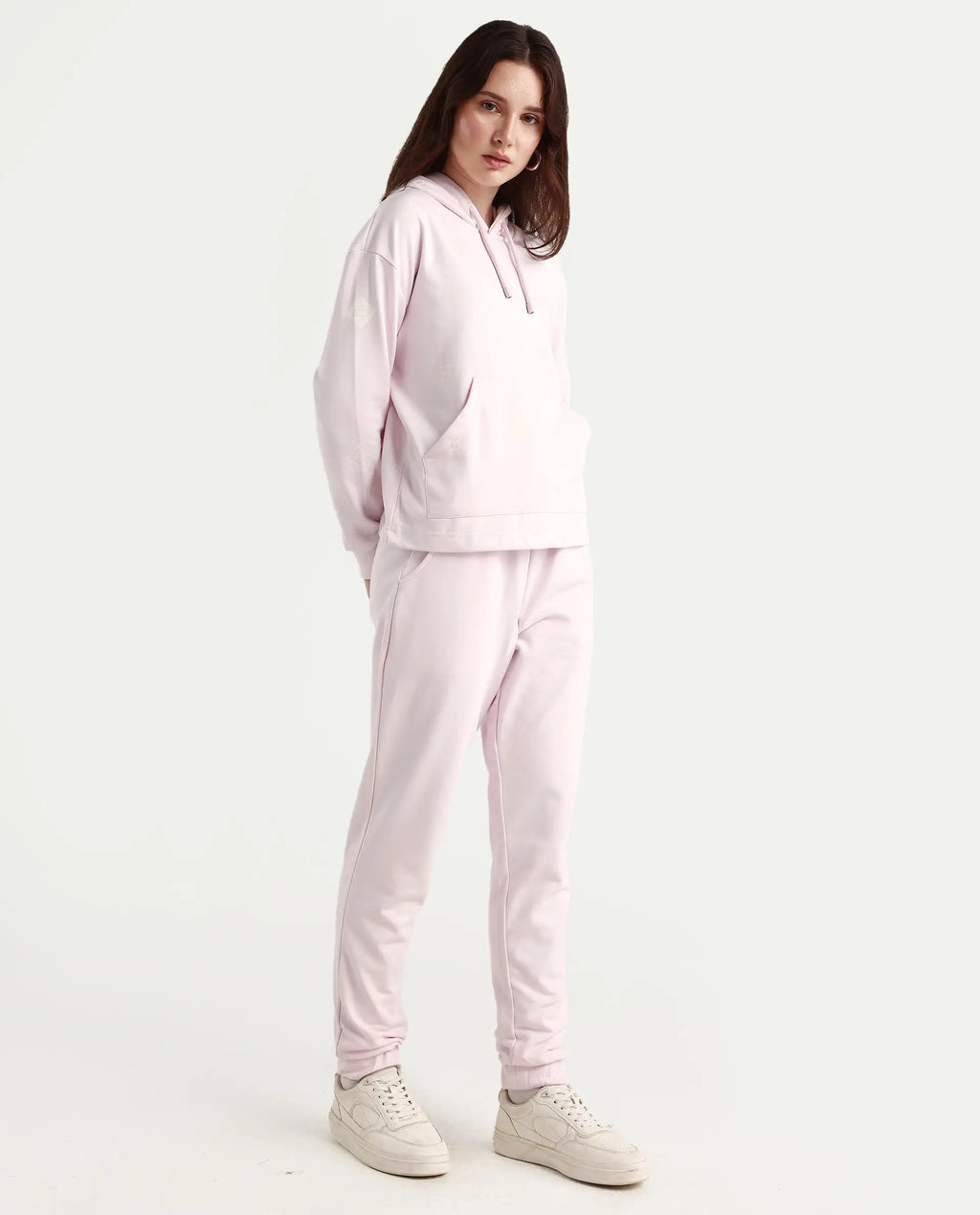 Rareism Women's Terac T Light Pink Polyester Blend Plain Ankle Length Regular Fit Track Pant