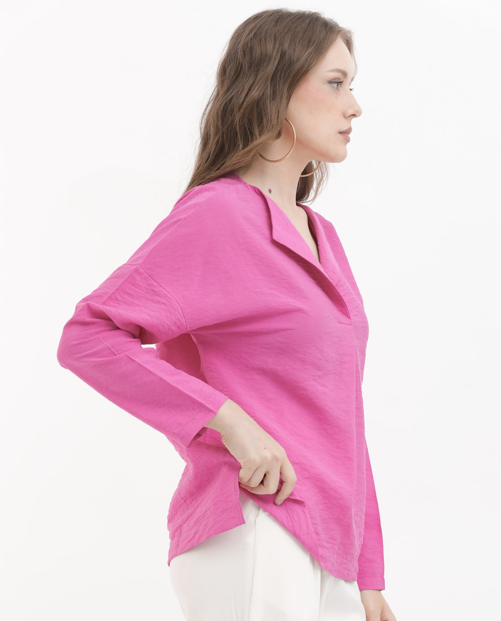 Rareism Women's Nylon Blend Lapel Neck Plain Relaxed Fit Top