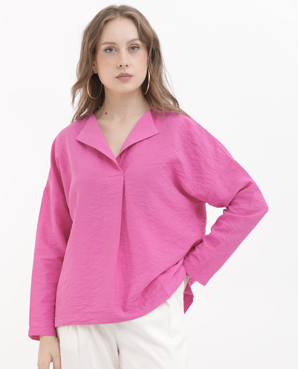 Rareism Women's Nylon Blend Lapel Neck Plain Relaxed Fit Top