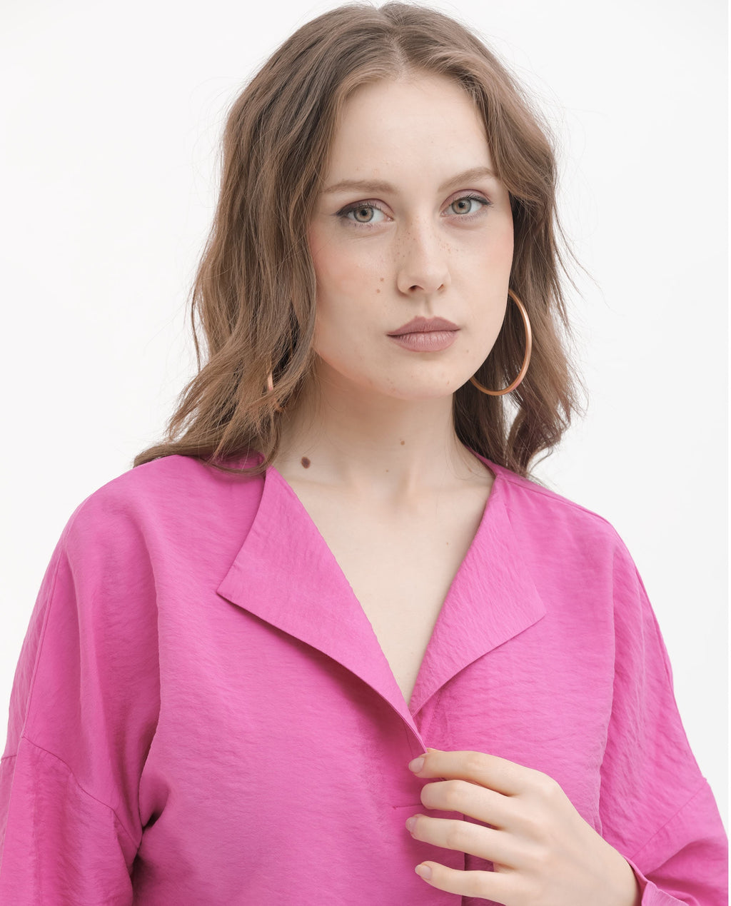 Rareism Women's Nylon Blend Lapel Neck Plain Relaxed Fit Top