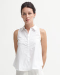 Rareism Women Thebe White Cotton Fabric Sleeveless Collared Neck Button Closure Solid Regular Fit Top
