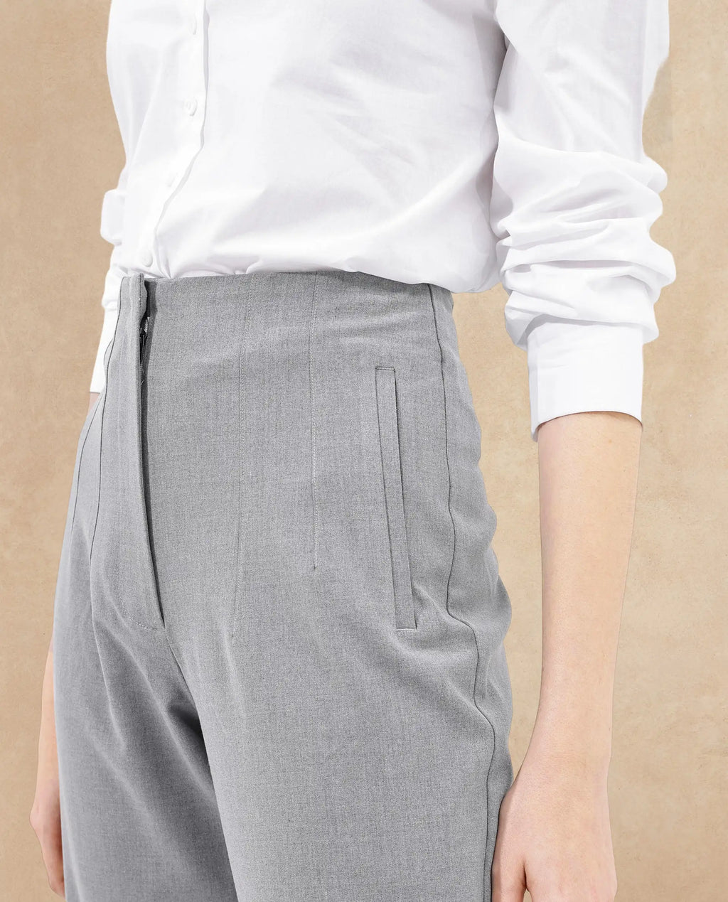 Rareism Women's Thompson Grey Cotton Plain Ankle Length Tapered Trouser
