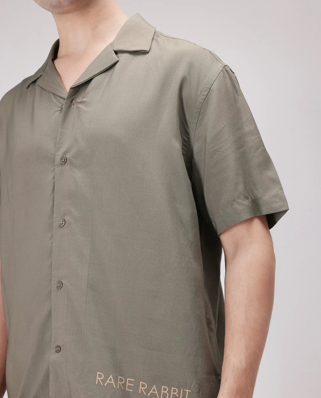 Rare Rabbit Men's Thuban Olive Cotton Graphic Print Boxy Fit Full Sleeve Cuban Collar Shirt