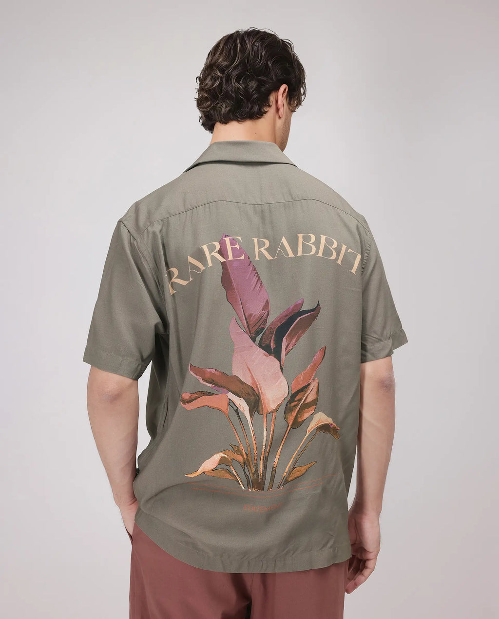 Rare Rabbit Men's Thuban Olive Cotton Graphic Print Boxy Fit Full Sleeve Cuban Collar Shirt