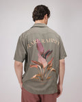 Rare Rabbit Men's Thuban Olive Cotton Graphic Print Boxy Fit Full Sleeve Cuban Collar Shirt