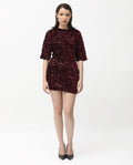 Rareism Women's Tiana Sheen Maroon Polyester Crew Neck Sequined Mini Regular Fit Dress
