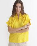 Rareism Women's Tich Yellow Polyester Sweetheart Neck Plain Ruffled Sleeve Regular Fit Top