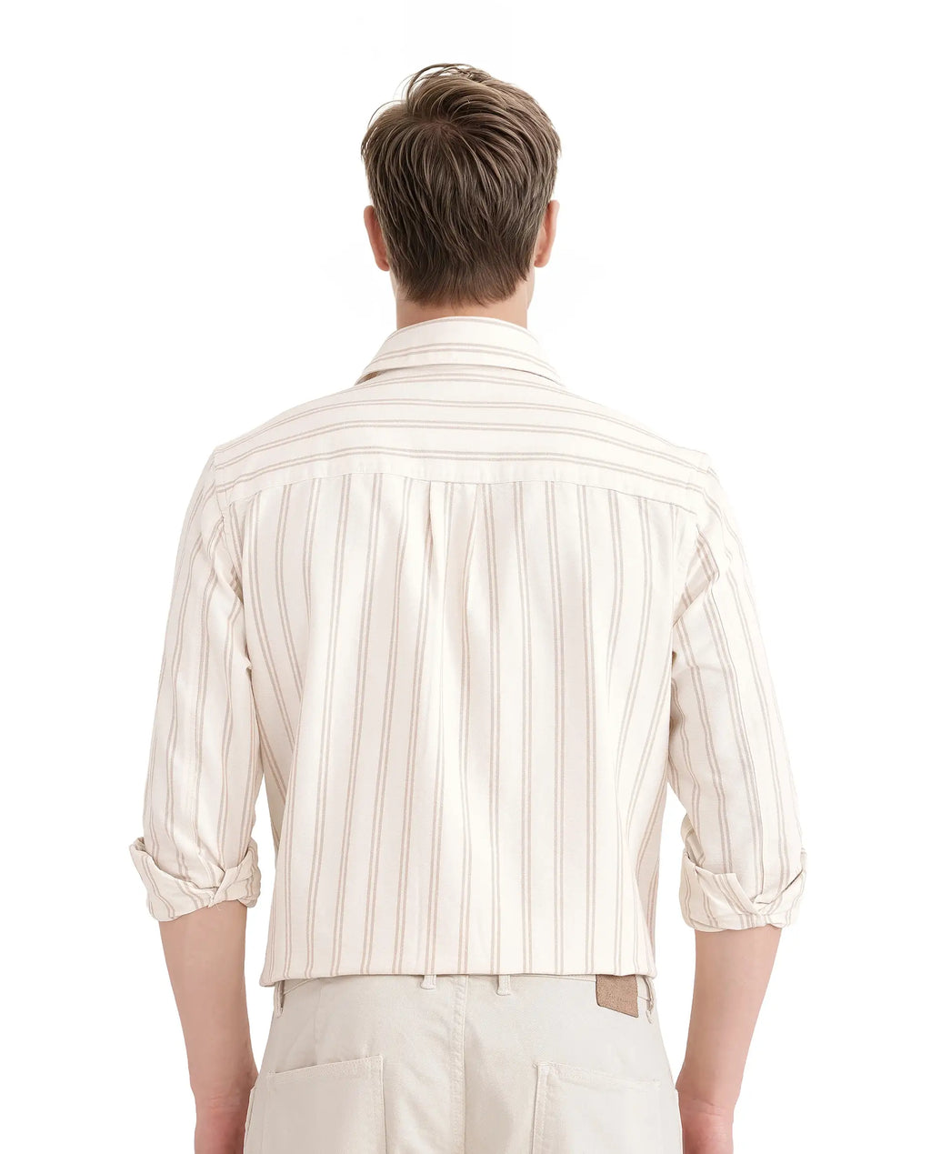 Rare Rabbit Men's Tickob Beige Cotton Striped Print Regular Fit Full Sleeve Collared Shirt
