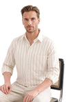 Rare Rabbit Men's Tickob Beige Cotton Striped Print Regular Fit Full Sleeve Collared Shirt