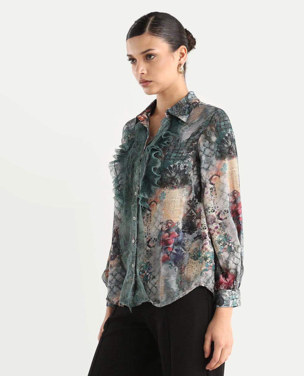 Rareism Women's Tinga Multi Viscose Blend Drop Collar Graphic Print Regular Fit Shirt