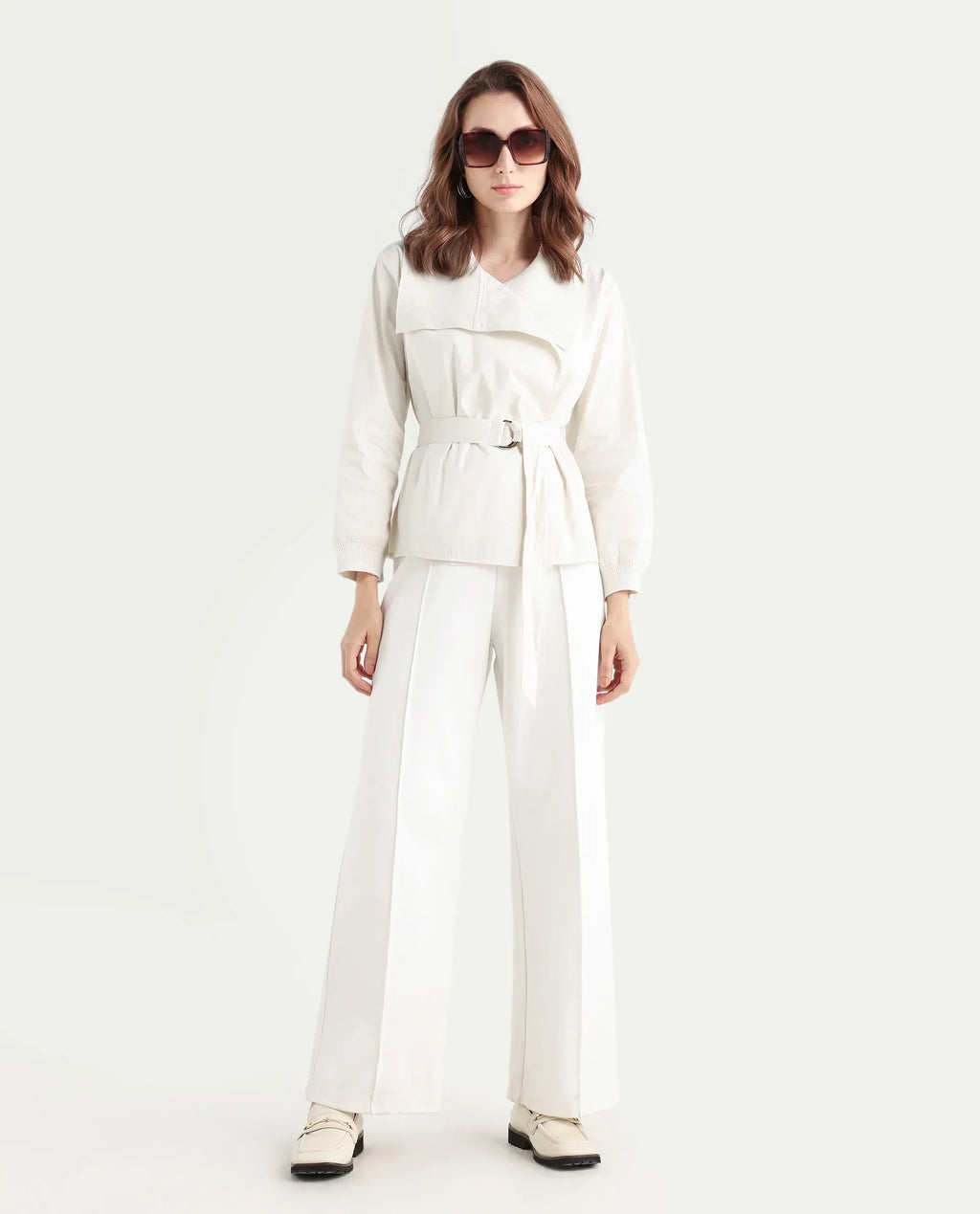 Rareism Women's Tokat Light Beige Cotton Ribbed Collar Plain Ribbed Sleeve Boxy Fit Jacket