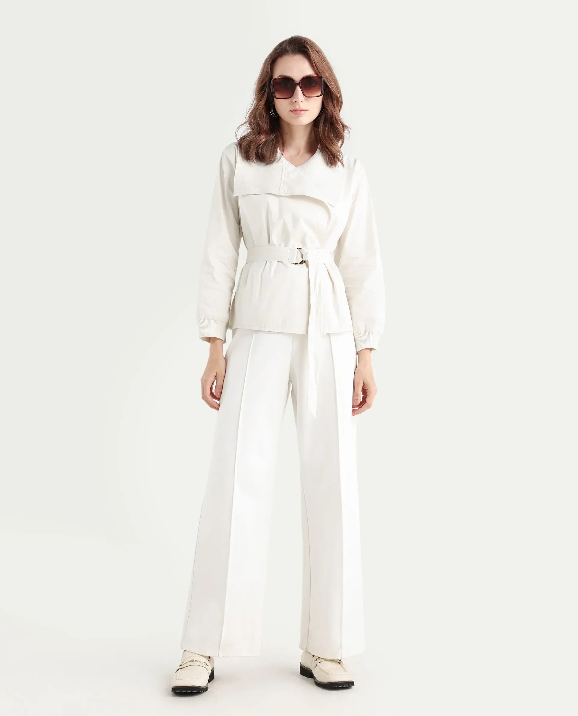Rareism Women's Tokat Light Beige Cotton Ribbed Collar Plain Ribbed Sleeve Boxy Fit Jacket