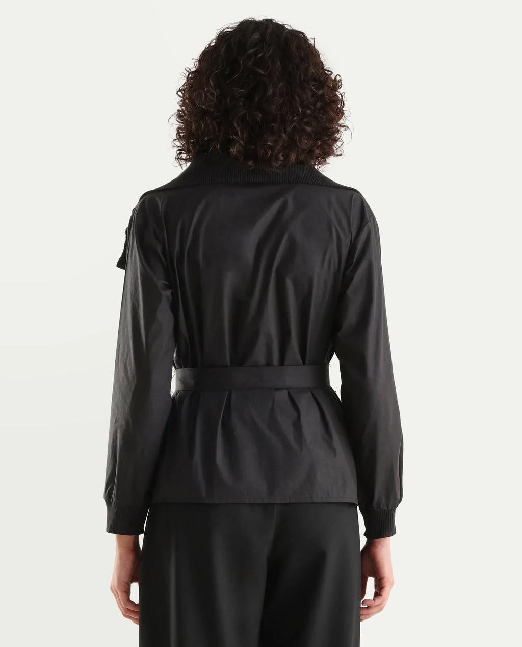 Rareism Women's Tokat Black Cotton Ribbed Collar Plain Ribbed Sleeve Boxy Fit Jacket