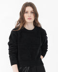 Rareism Women's Tosti Black Cotton Crew Neck Plain Regular Fit Sweater