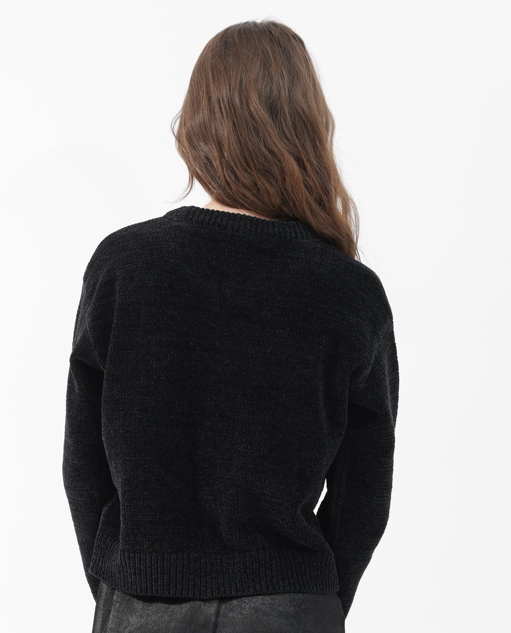 Rareism Women's Tosti Black Cotton Crew Neck Plain Regular Fit Sweater