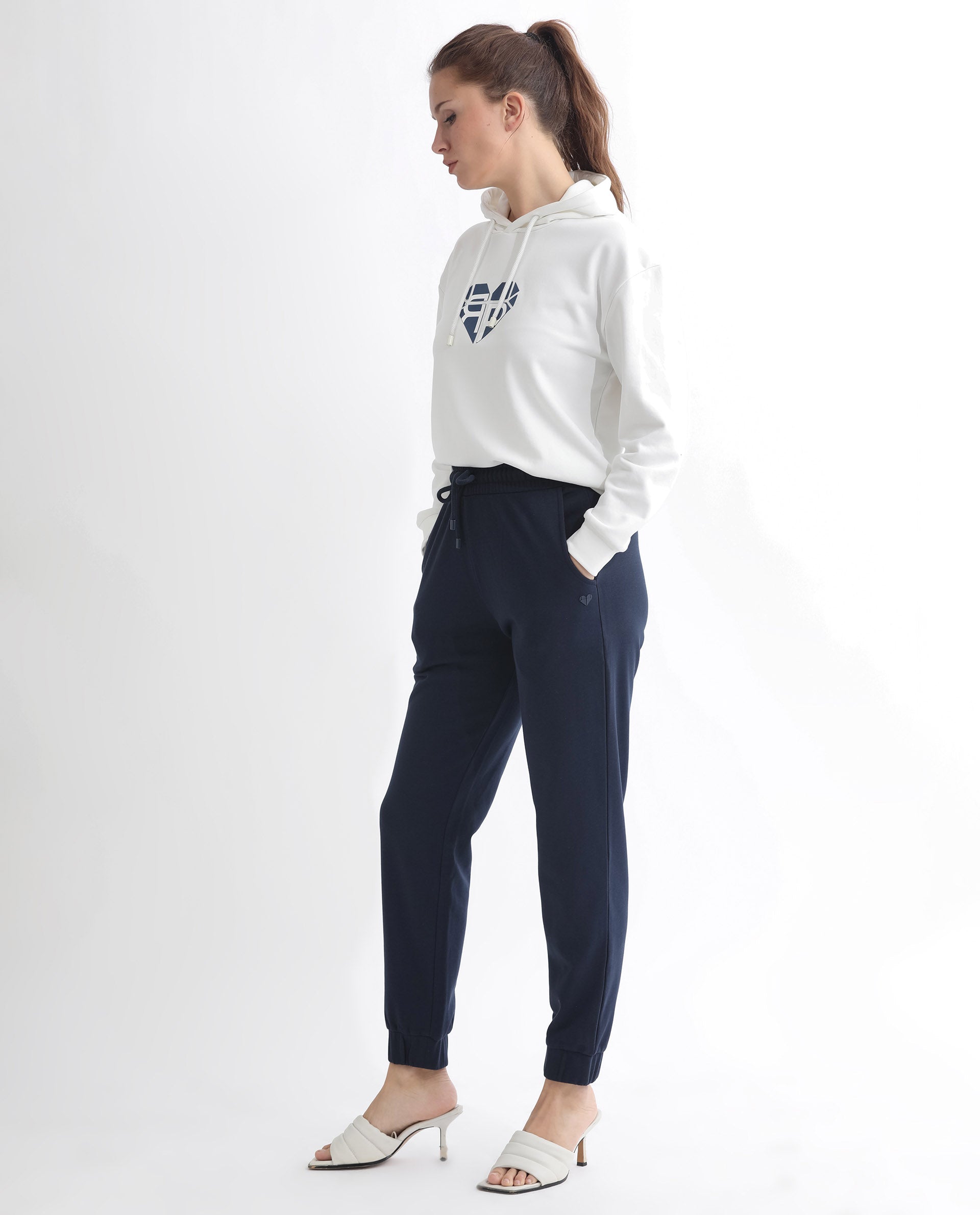 Rareism Women's Terac T Navy Polyester Blend Plain Ankle Length Regular Fit Track Pant
