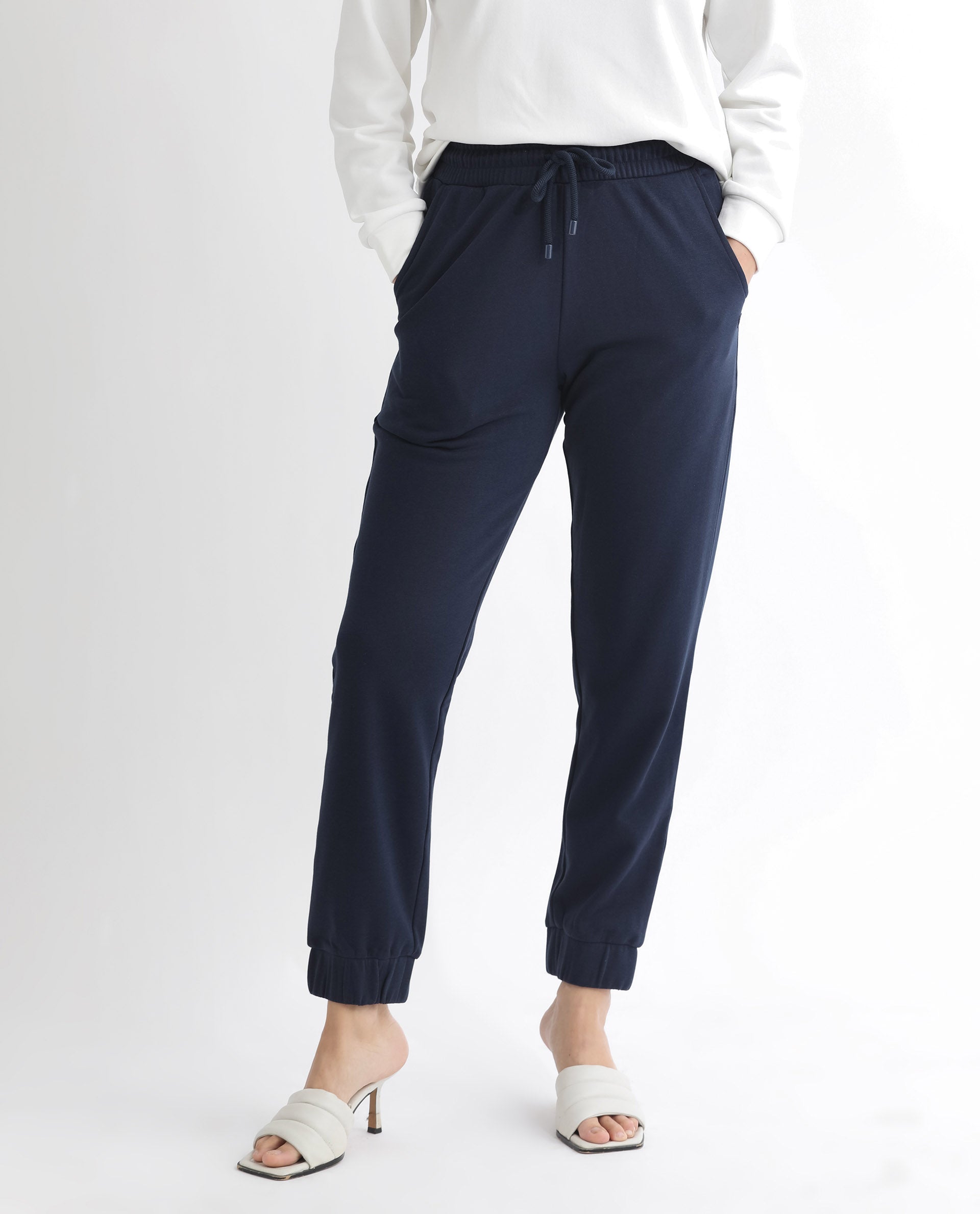 Rareism Women's Terac T Navy Polyester Blend Plain Ankle Length Regular Fit Track Pant