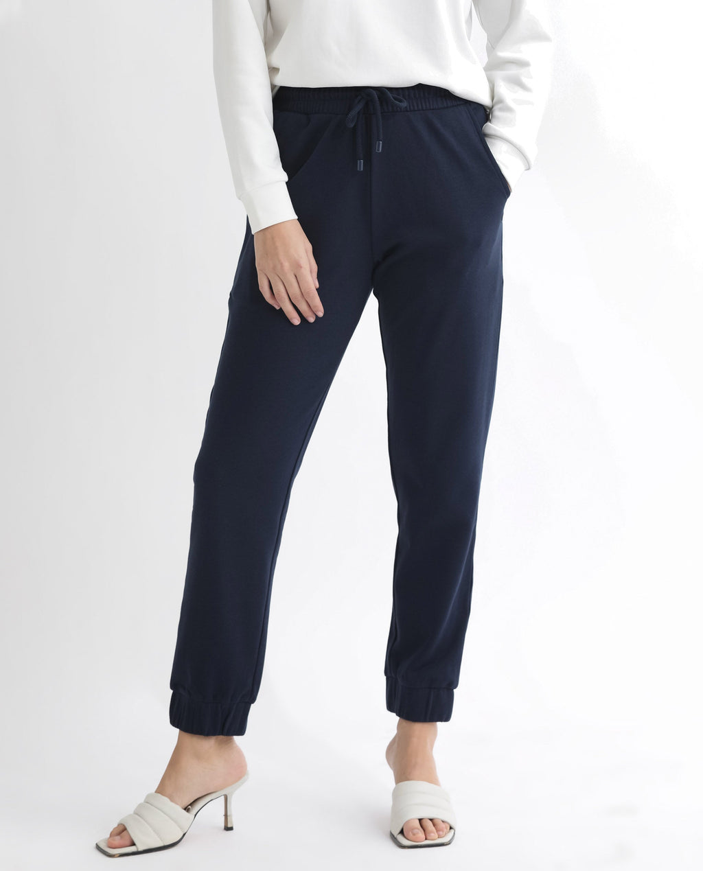 Rareism Women's Terac T Navy Polyester Blend Plain Ankle Length Regular Fit Track Pant
