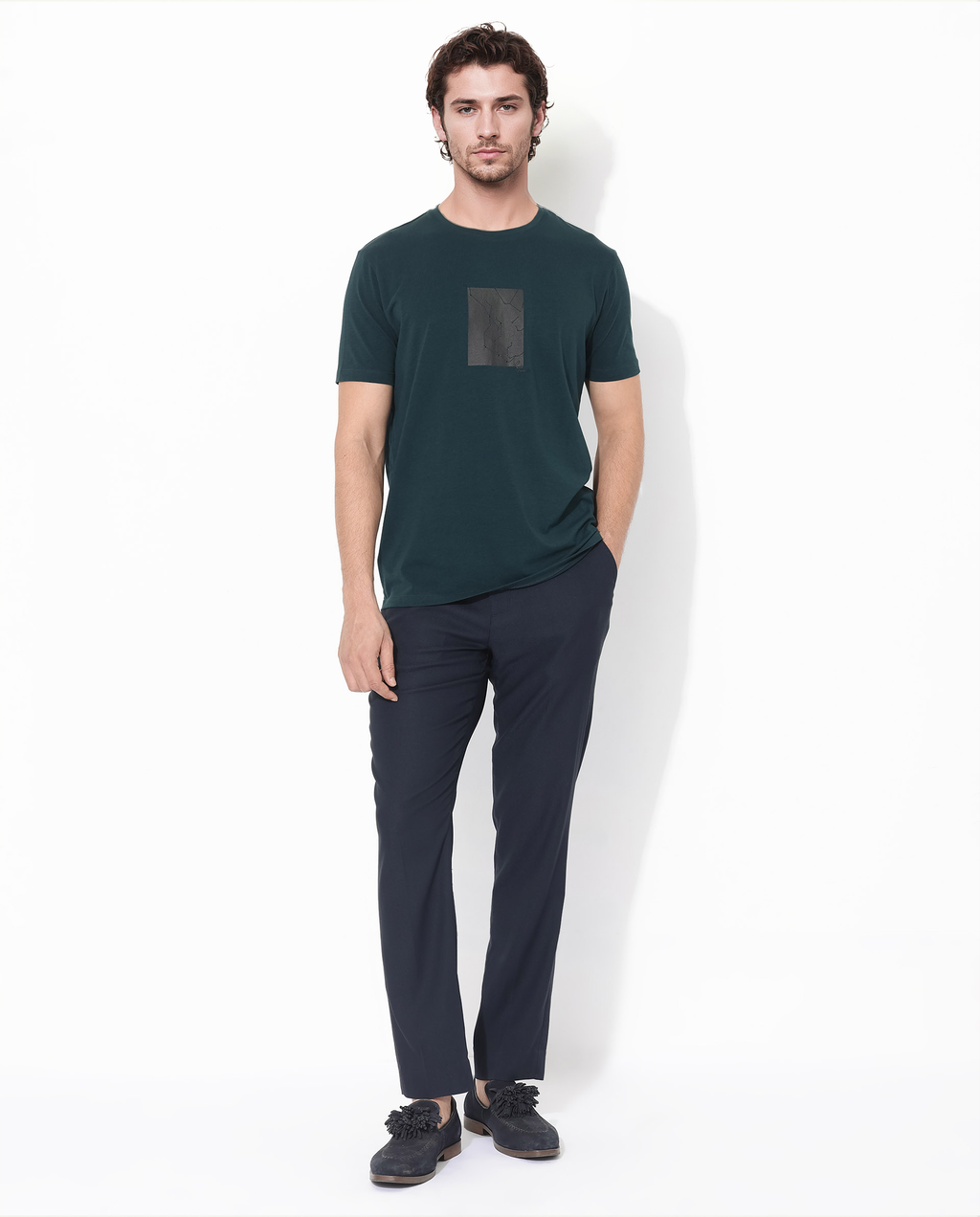 Rare Rabbit Men's Trace-1 Dark Green Cotton Blend Graphic Print Regular Fit Half Sleeve Crew Neck T-Shirt