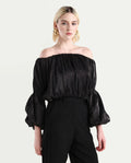 Rareism Women's Trese Black Polyester Plain Fashion Sleeve Crop Regular Fit Top