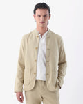 Rare Rabbit Men's Trex Mustard Linen Blend Striped Print Regular Fit Full Sleeve Mandarin Collar Jacket
