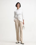 Rareism Women's Tribon Beige Cotton Blend Straight Fit Track Pant