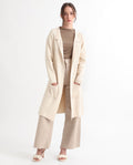 Rareism Women's Trident Beige Cotton Lapel Neck Plain Knee Length Regular Fit Sweater