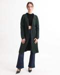 Rareism Women's Trident Green Cotton Lapel Neck Plain Knee Length Regular Fit Sweater