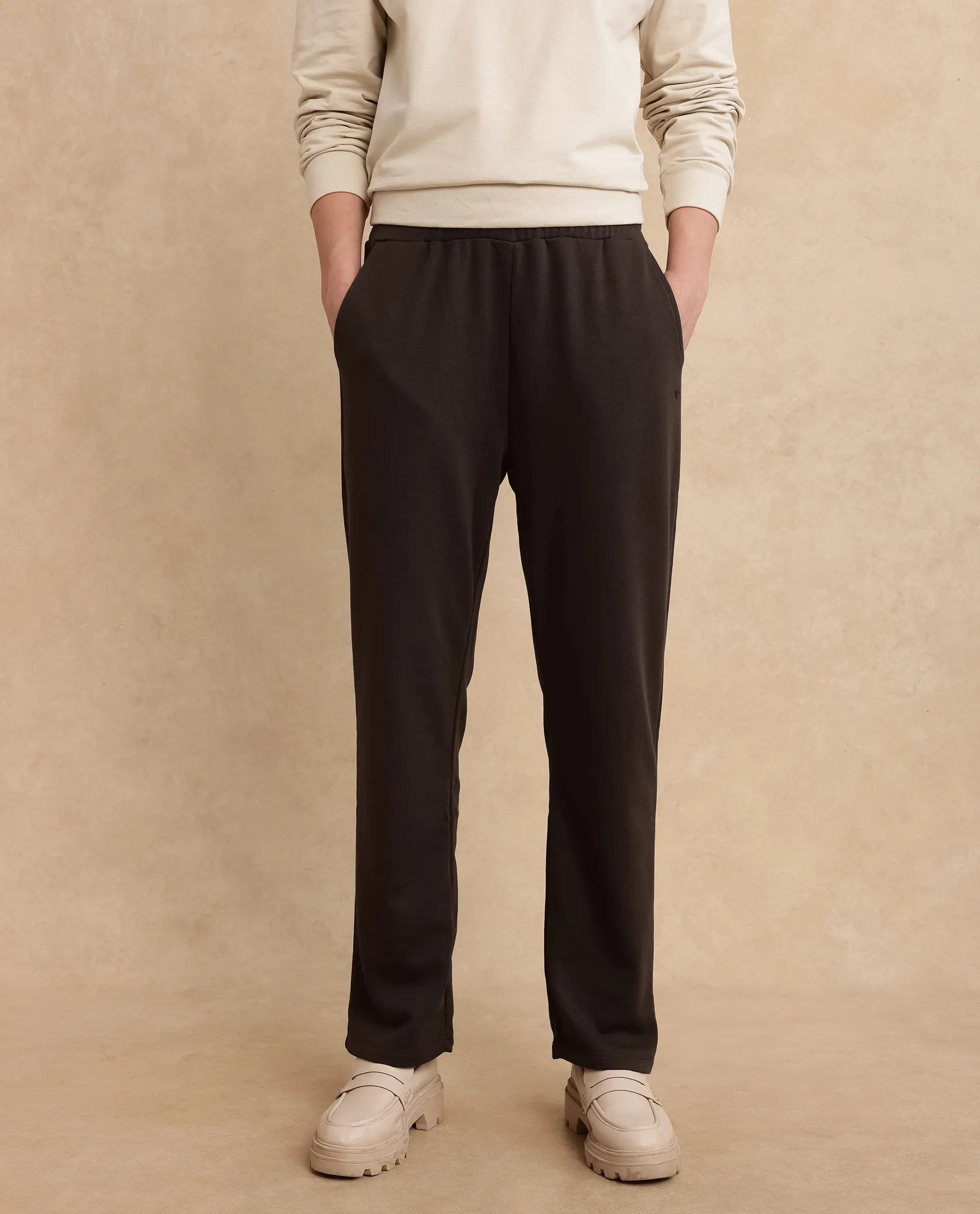 Rareism Women's Trunky Brown Cotton Blend Plain Ankle Length Straight Fit Track Pant