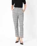 Rareism Women's Tucila Black Polyester Checked Ankle Length Tailored Trouser