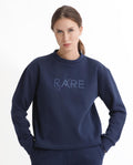 Rareism Women's Tuppen Navy Polyester Blend Crew Neck Printed Relaxed Fit Sweatshirt