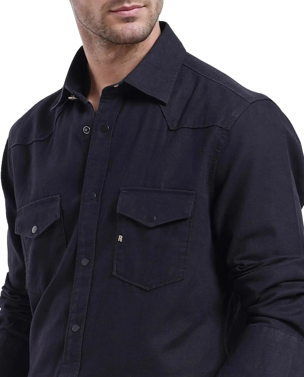 Rare Rabbit Men's Tyson-1 Black Cotton Plain Regular Fit Full Sleeve Collared Shirt