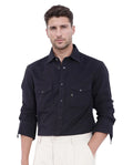 Rare Rabbit Men's Tyson-1 Black Cotton Plain Regular Fit Full Sleeve Collared Shirt