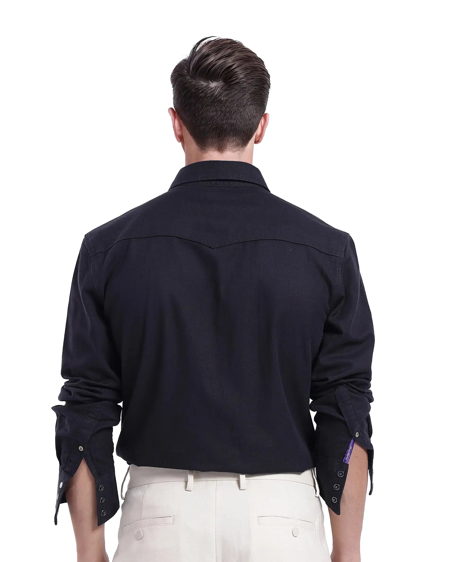 Rare Rabbit Men's Tyson-1 Black Cotton Plain Regular Fit Full Sleeve Collared Shirt