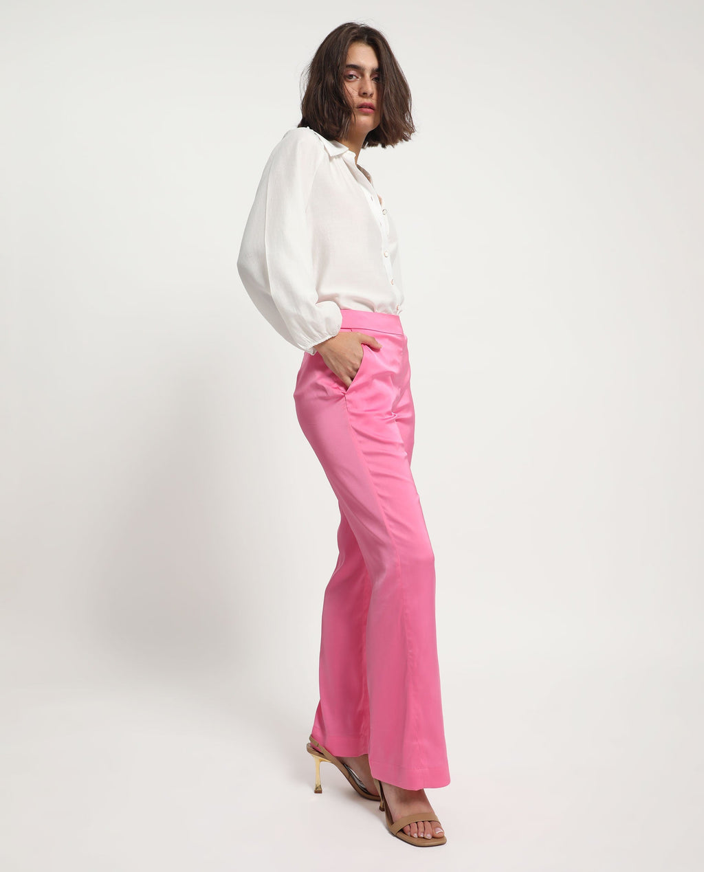 Rareism Women's Ucher Pink Polyester Plain Ankle Length Relaxed Fit Trouser