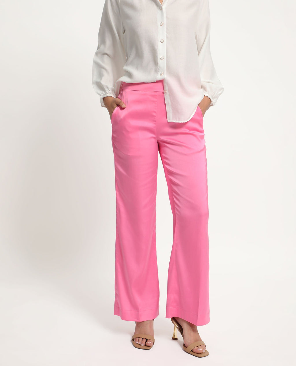Rareism Women's Ucher Pink Polyester Plain Ankle Length Relaxed Fit Trouser