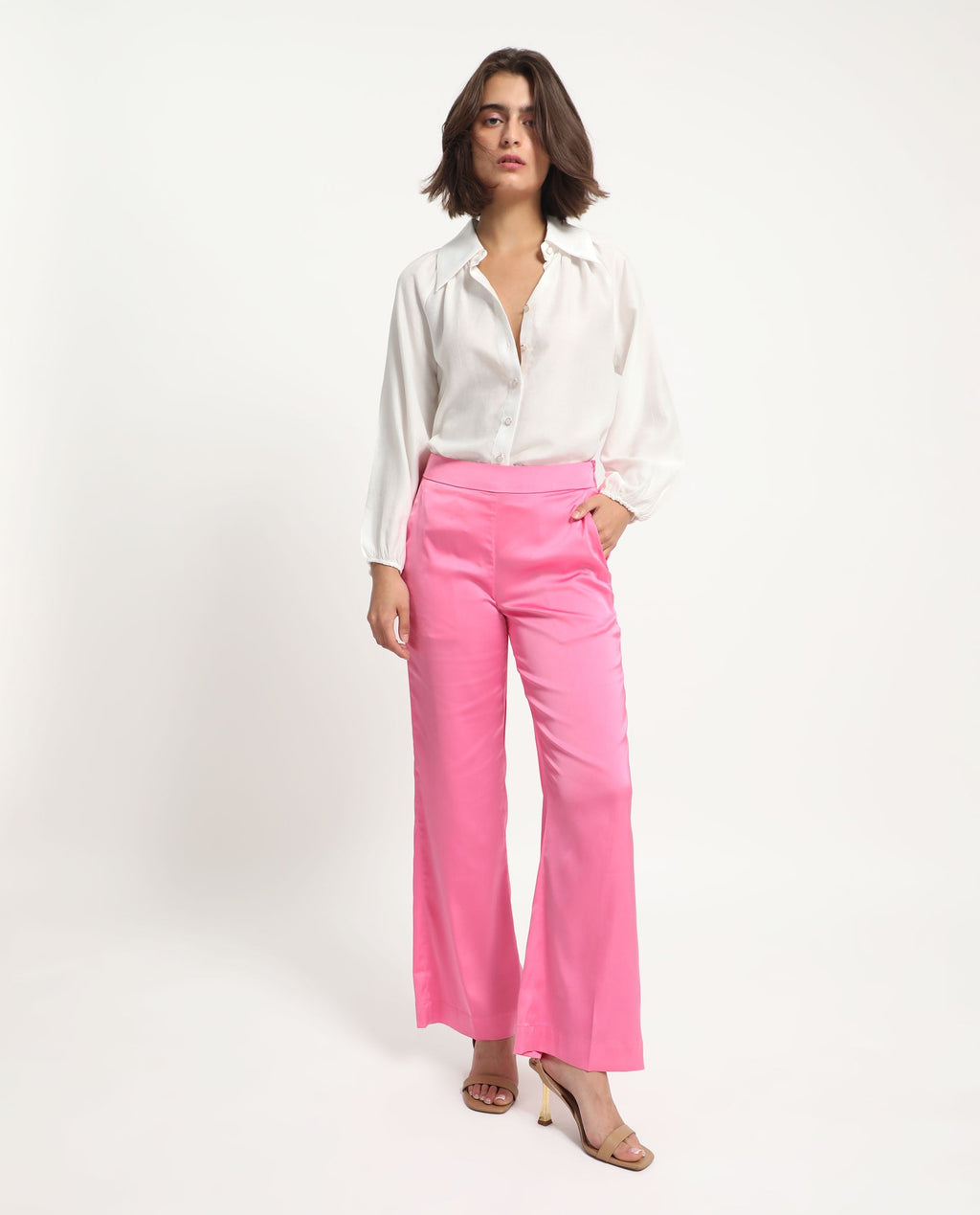 Rareism Women's Ucher Pink Polyester Plain Ankle Length Relaxed Fit Trouser