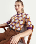 Rareism Women's Ursha Multi Cotton Crew Neck Geometric Print Regular Fit Top