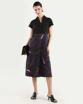 Rareism Women's Usopp Black Polyester V-Neck Abstract Print Extended Sleeves Midi Flared Dress