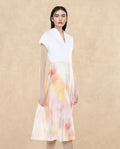 Rareism Women's Usoppin Multi Polyester Built-Up Neck Abstract Print Extended Sleeves Midi Fit And Flare Dress