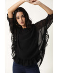 Rareism Women's Hold Black Polyester Crew Neck Plain Extended Sleeves Relaxed Fit Top