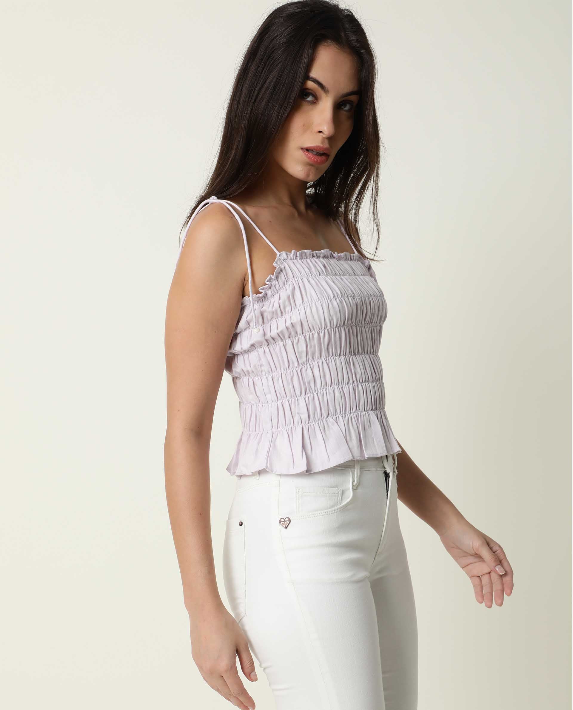 Rareism Women's Mappy Lilac Tube Neck Plain Sleeveless Knee Length Tailored Top